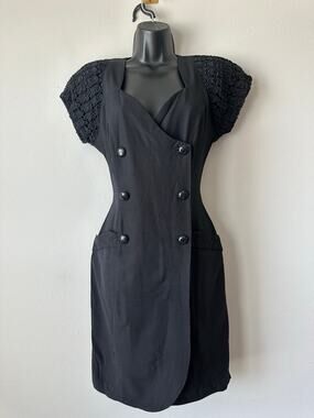 Vintage 80s Black Dress Lace Cutout Wiggle Dress Goth Cocktail Size m
